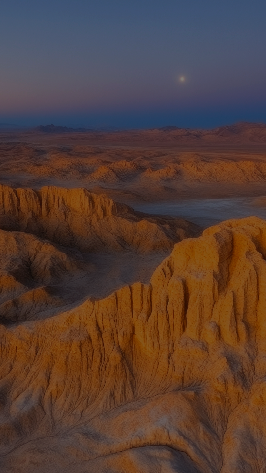 Fotografía de la cordillera de la sal a la luz de la luna. San Pedro de Atacama.